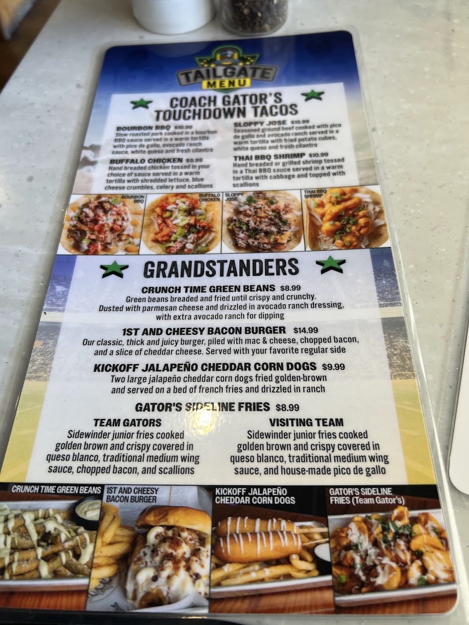 Menu page with appetizers and wings.